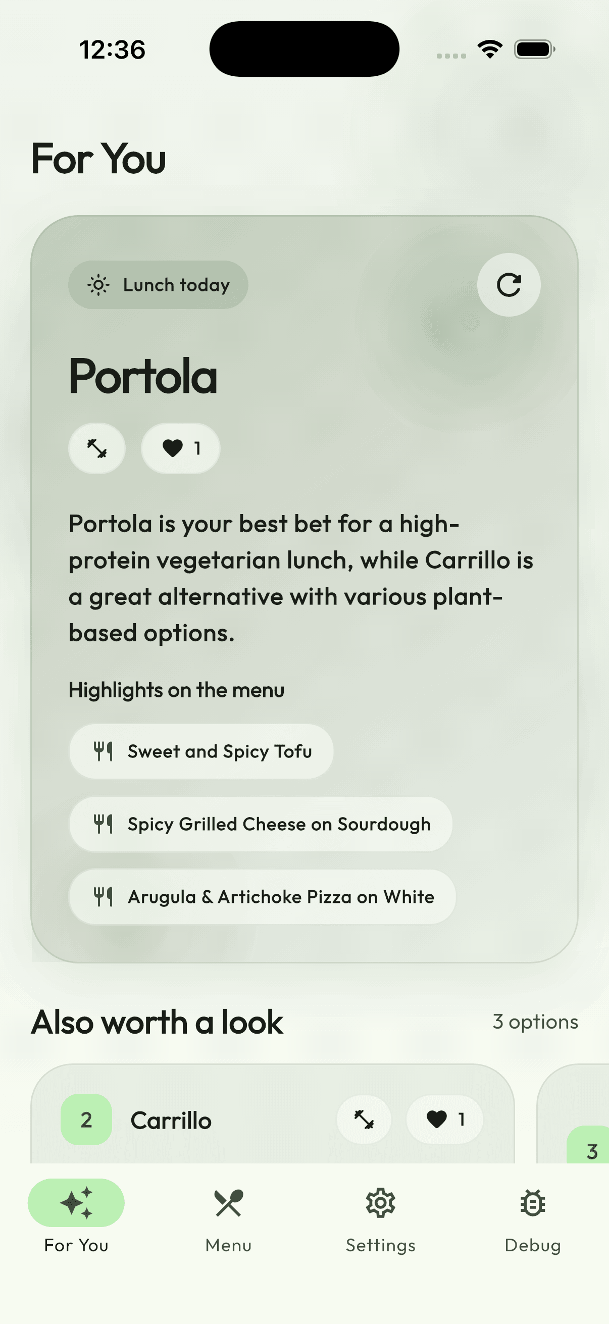 DormEats For You recommendations screen